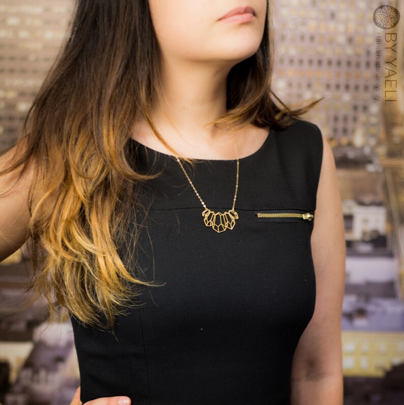 gold diamond necklace long necklace Gold gemstone necklace diamond shape necklace unique necklace geometric necklace gift under 50
