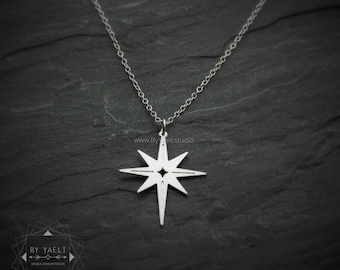 Star necklace, celestial north star silver pendant