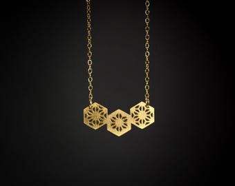 Hexagons necklace gold hexagon pendant geometric necklace