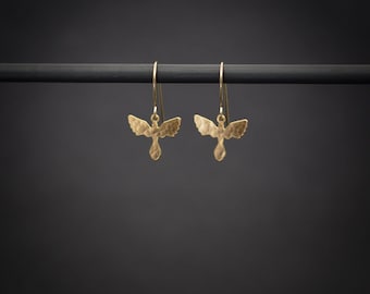 Gold phoenix earrings, bird dangle earrings drop phoenix earrings, phoenix jewelry