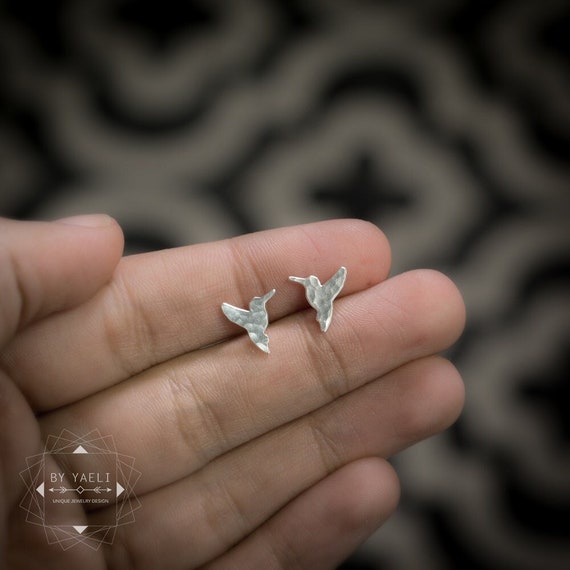 Sterling Silver Ear Jacket Hammered Bird Post Earrings Sterling Silver Ear Jacket Hammered Bird Post Earrings