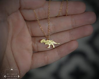 Collar de dinosaurio dorado con pequeño dije de T-Rex, joyería de dinosaurio, dije de dinosaurio Trex
