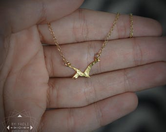 Pterodactyl necklace dinosaur necklace tiny gold dinosaur charm