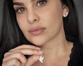 Collar de pájaro, collar de paloma de plata, colgante de pájaro, dije de paloma