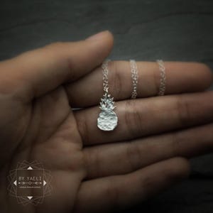 Pineapple necklace, silver dainty hammered or smooth pineapple charm