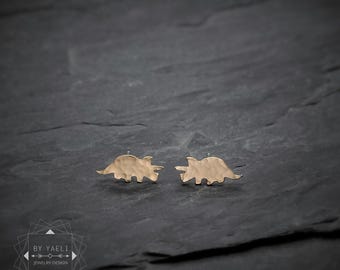 Dinosaur earrings tiny dinosaur post minimalist gold Triceratops stud