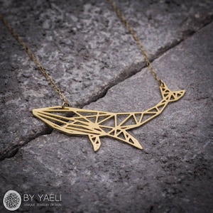 Walvisketting gouden bultruggenhanger potvis oceaanketting geometrische origami walvisketting