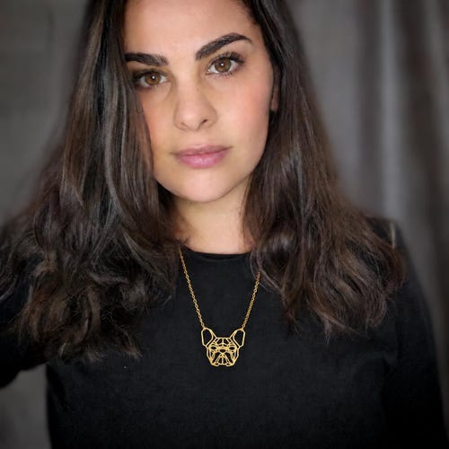 Bulldog necklace geometric gold pet lover gift.