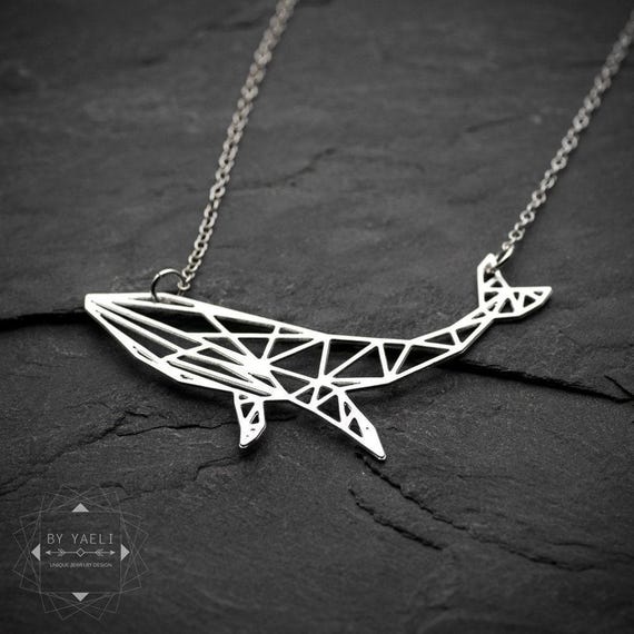 Whale Necklace, Humpback Geometric Origami Pendant - Sterling Chain | 2.2 Inch Gift Box