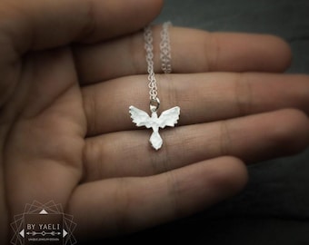 Phoenix necklace tiny phoenix pendant silver phoenix bird charm