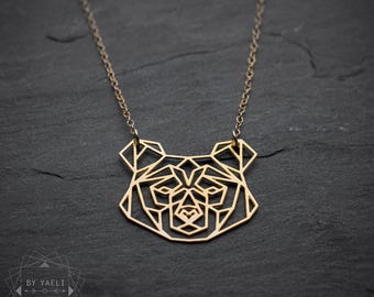Bear necklace, gold wildlife jewelry, nature lover gift.