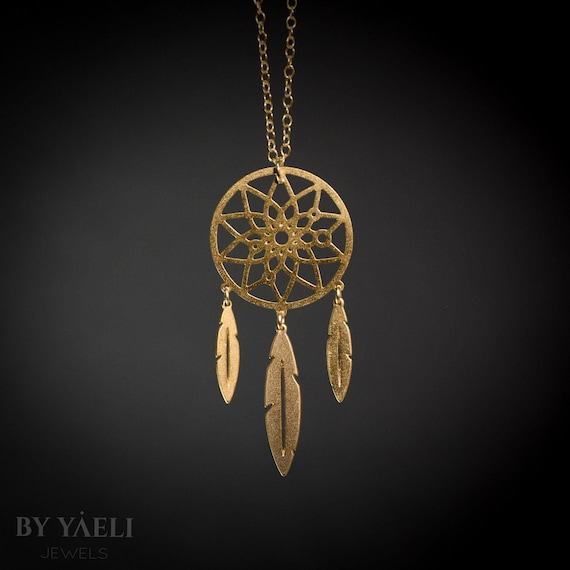 Dreamcatcher Necklace Gold Dream Catcher Indian Jewelry Tribal Wiccan Jewelry Etsy