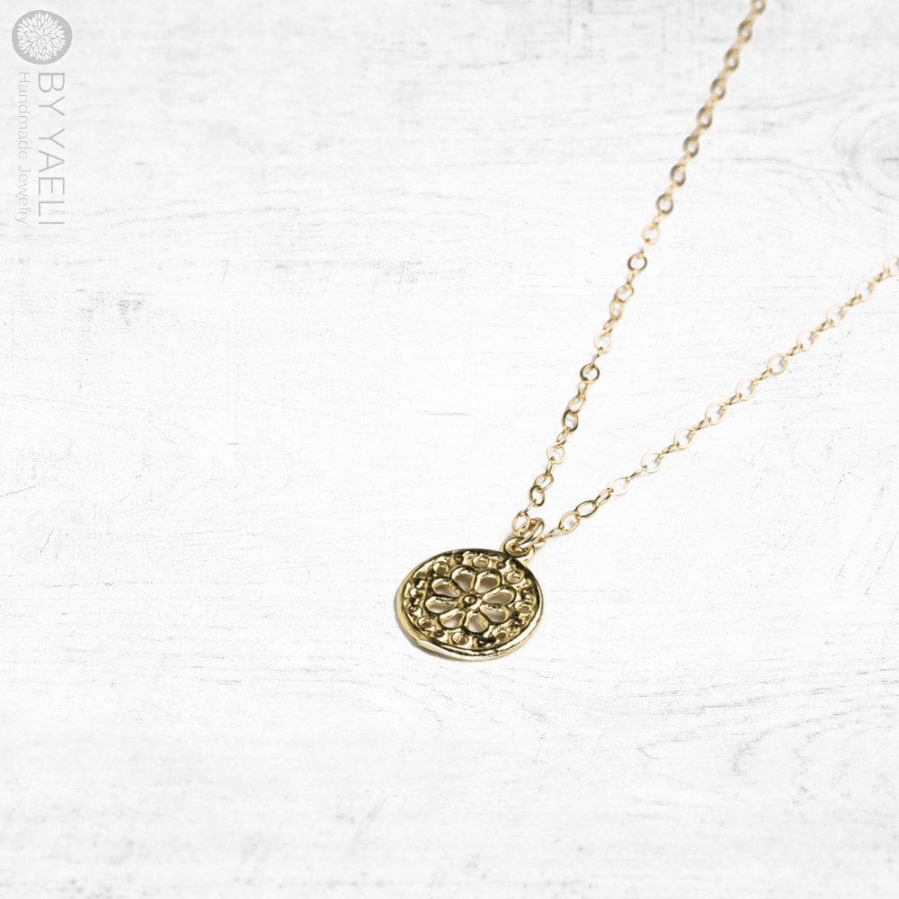 Gold Coin Necklace Gold Coin Pendant Coin Charm Simple Etsy