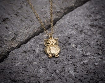 Owl necklace gold owl pendant tiny necklace dainty owl charm