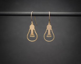 Light Bulb earrings , fun gold Light Bulb dangle earrings, drop earrings
