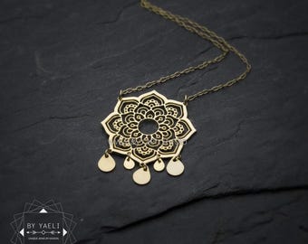 Mandala necklace Lotus flower necklace gold lotus mandala dream catcher necklace