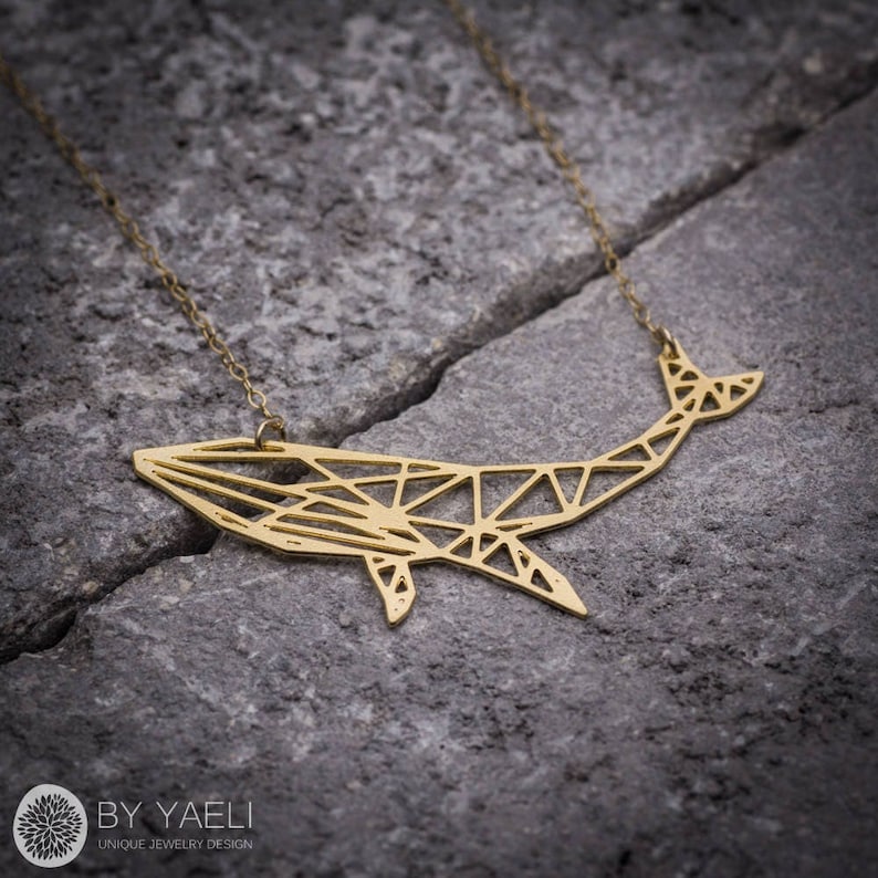 Whale necklace gold humpback whale pendant sperm whale ocean necklace geometric origami whale necklace image 1