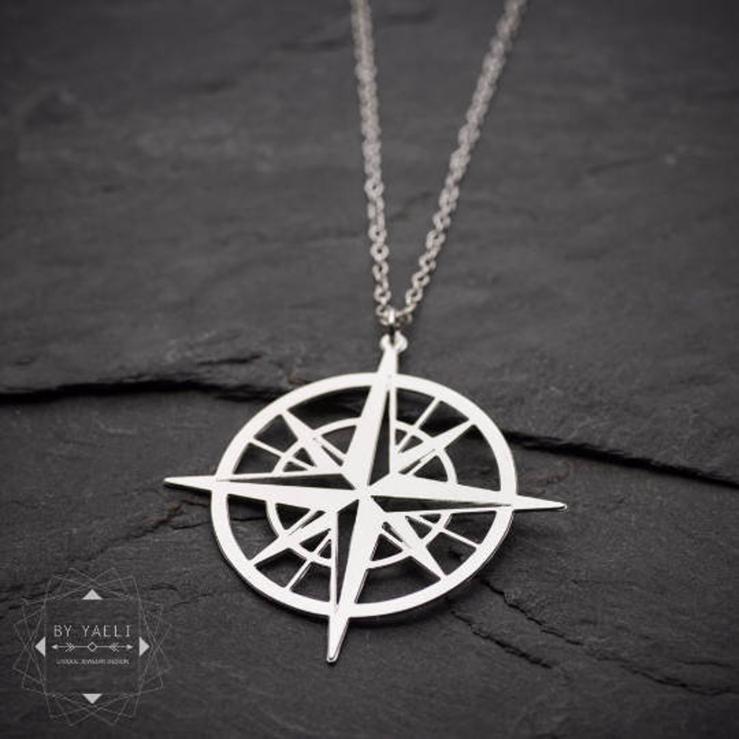 Compass Necklace Graduation Gift Silver Compass Charm Compass Long Necklace Compass Pendant Etsy