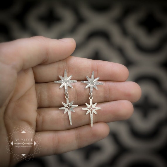 Orecchini North Star in argento con stella a forma di perno, orecchini pendenti a forma di stella, regalo di Natale per qui - Italia