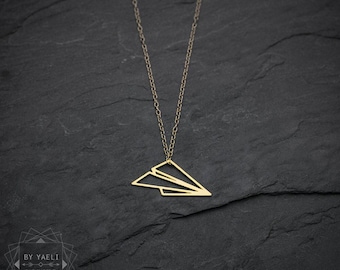 airplane necklace gold origami Paper  plane necklace travel gift
