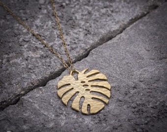 Collier feuille, bijoux nature, collier Monstera en or, collier tropical