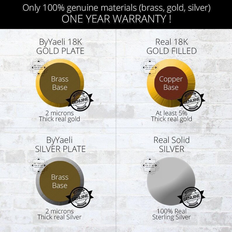 Top quality materials – Gold filled, 18K real Gold plated brass, Sterling silver, Real silver