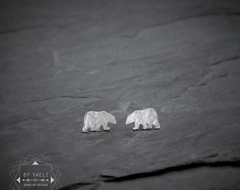 Bear earrings - tiny bear stud earring - silver bear post earrings