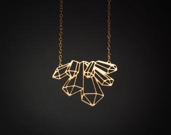 Crystal necklace, gold geometric statement wedding jewelry.