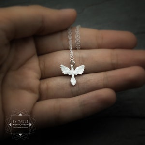 Phoenix necklace tiny phoenix pendant silver phoenix bird charm image 3