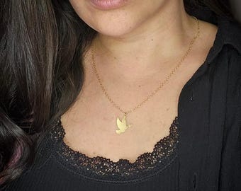 Collar de pájaro, collar de paloma, colgante de pájaro dorado, dije de pájaro paloma
