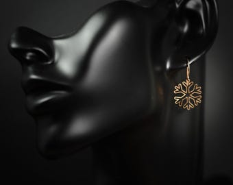 Snowflake gold stud earrings, Christmas gift