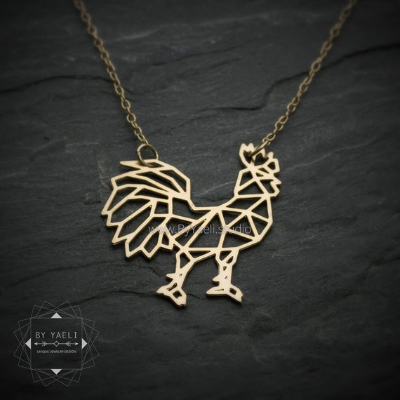 Rooster Necklace Gold Geometric Pendant Farmer Gifts - Gold Rooster Pendant