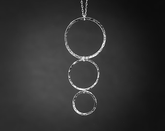 Long necklace silver geometric necklace circles necklace hoops minimalist necklace gift for her