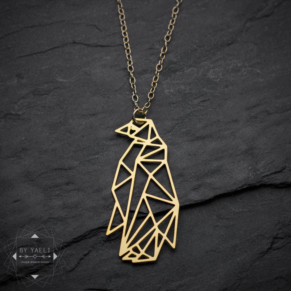 Collana con pinguino origami in oro