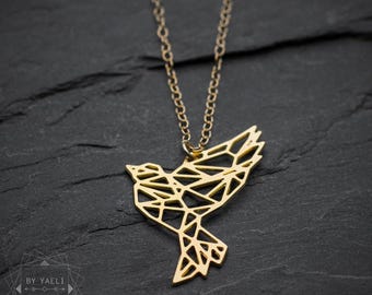 Origami vogelketting gouden geometrische origamiketting vogelhanger
