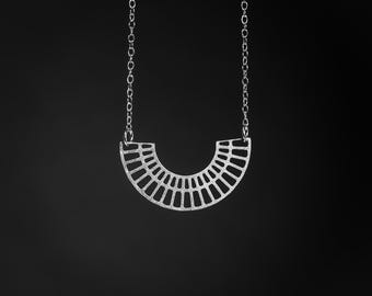 geometric necklace, silver open circle art deco jewelry.
