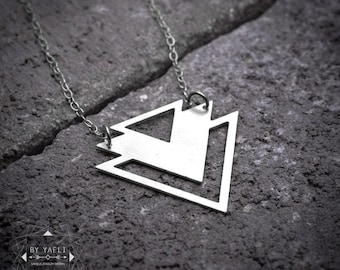 Triangle necklace silver geometric necklace minimalist jewelry gift for her