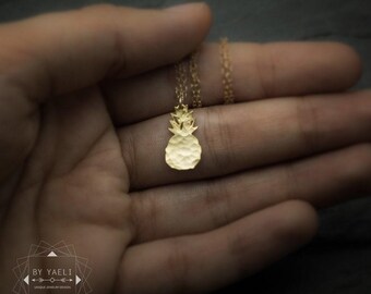 Collar de piña, pequeña joyería tropical, dije de piña dorado