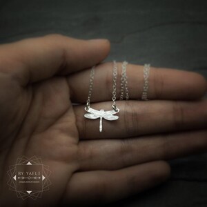 Dragonfly necklace tiny dragonfly jewelry silver dragonfly charm image 1