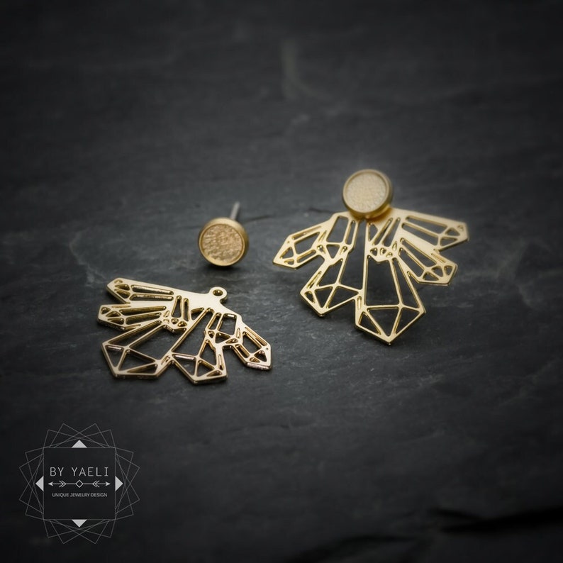 Earring jacket earrings geometric earrings gold statement earrings image 1