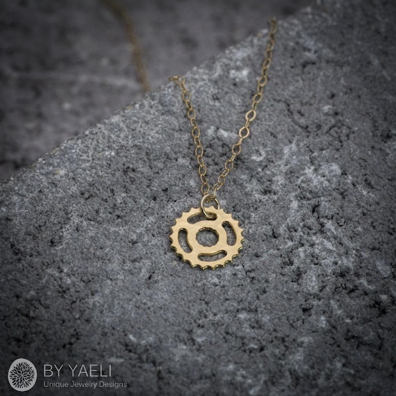 Gear necklace steampunk jewelry gold bicycle gear necklace bicycle necklace gear charm