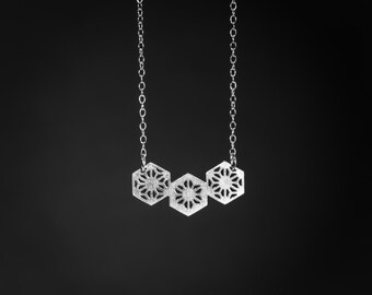 Hexagons necklace silver hexagon pendant geometric necklace