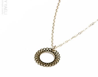 Gold lace necklace lace pendant gold filigree necklace filigree charm