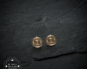 Pendientes de disco, pendientes de botón dorados, pendientes de botón geométricos de disco dorado