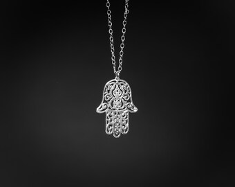 Hamsa necklace silver hamsa pendant protection necklace hand charm good luck jewelry