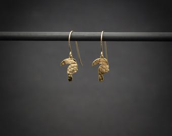 Toucan earrings, gold bird dangle drop earrings tropical jewelry
