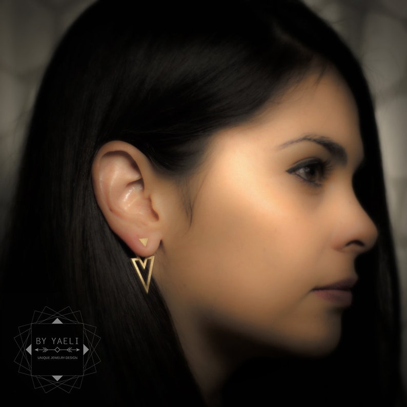 Triangle ear jacket geometric gold triangle stud earrings. Etsy