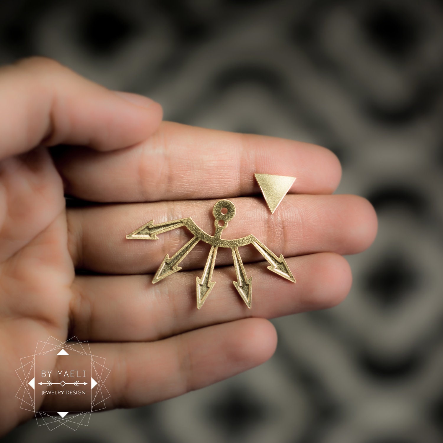 Geometric Triangles Ear Jacket Gold Arrow Earrings Triangle Etsy