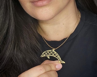 Dolphin necklace ,gold geometric nautical jewelry.