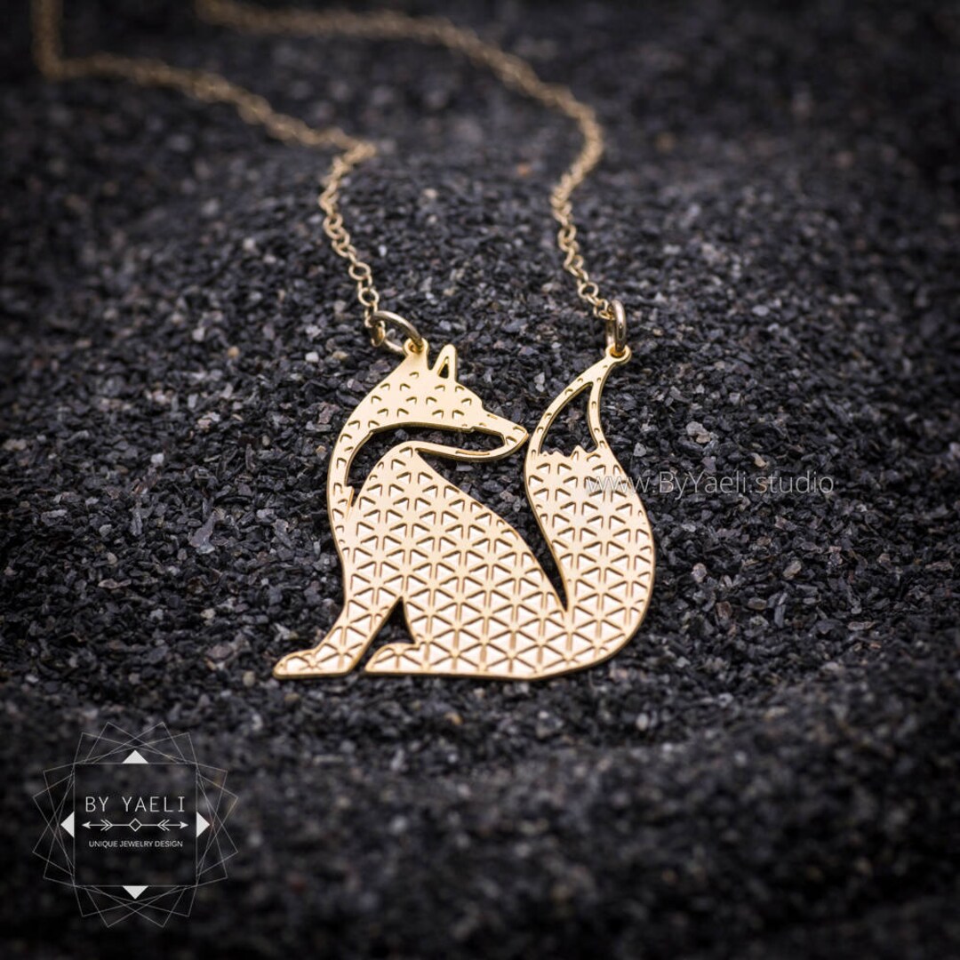 Fox Necklace Gold Geometric Animal Necklace Fox Jewelry Gold Etsy